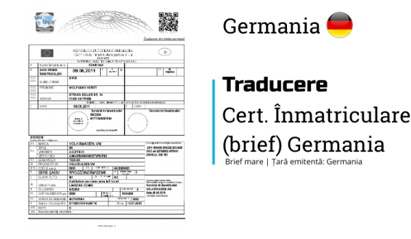 Germania | Traducere Certificat inmatriculare | DE